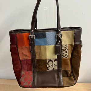 Authentic Leather and Fabric Patchwork Coach Tote Bag